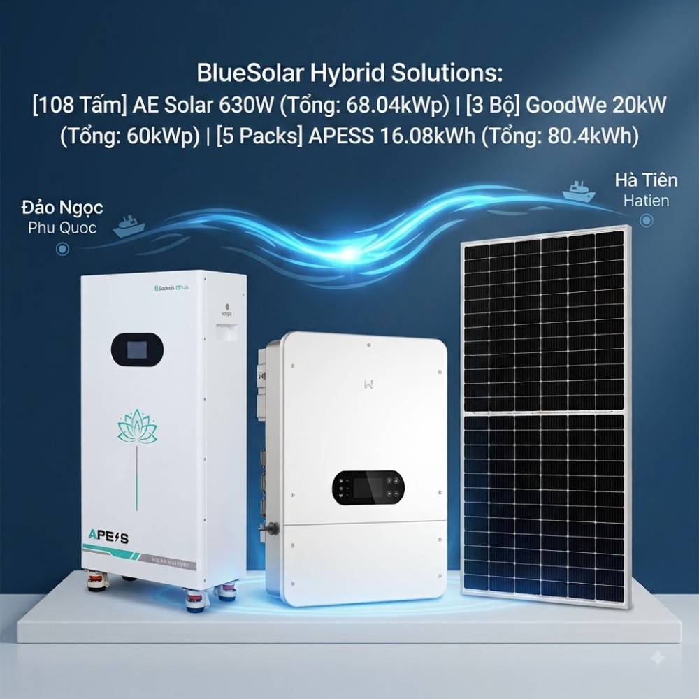 GIẢI PHÁP ĐIỆN MẶT TRỜI HYBRID 54kWp+LƯU TRỮ 64.5kWh CẬP BẾN HÀ TIÊN – BLUESOLAR TIẾP TỤC KHẲNG ĐỊNH VỊ THẾ TẠI MIỀN TÂY
