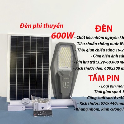 Đèn năng lượng mặt trời 600W – Đèn phi thuyền IP65/68, pin 60 000 mAh, chiếu sáng dài